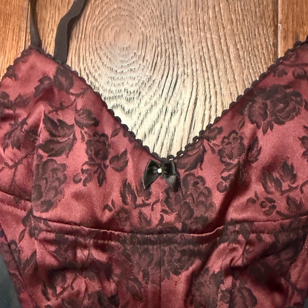 LE CHATEAU VINTAGE WOMEN’S FLORAL SATIN CORSET TOP, SIZE SMALL, BLACK - Picture 4 of 13